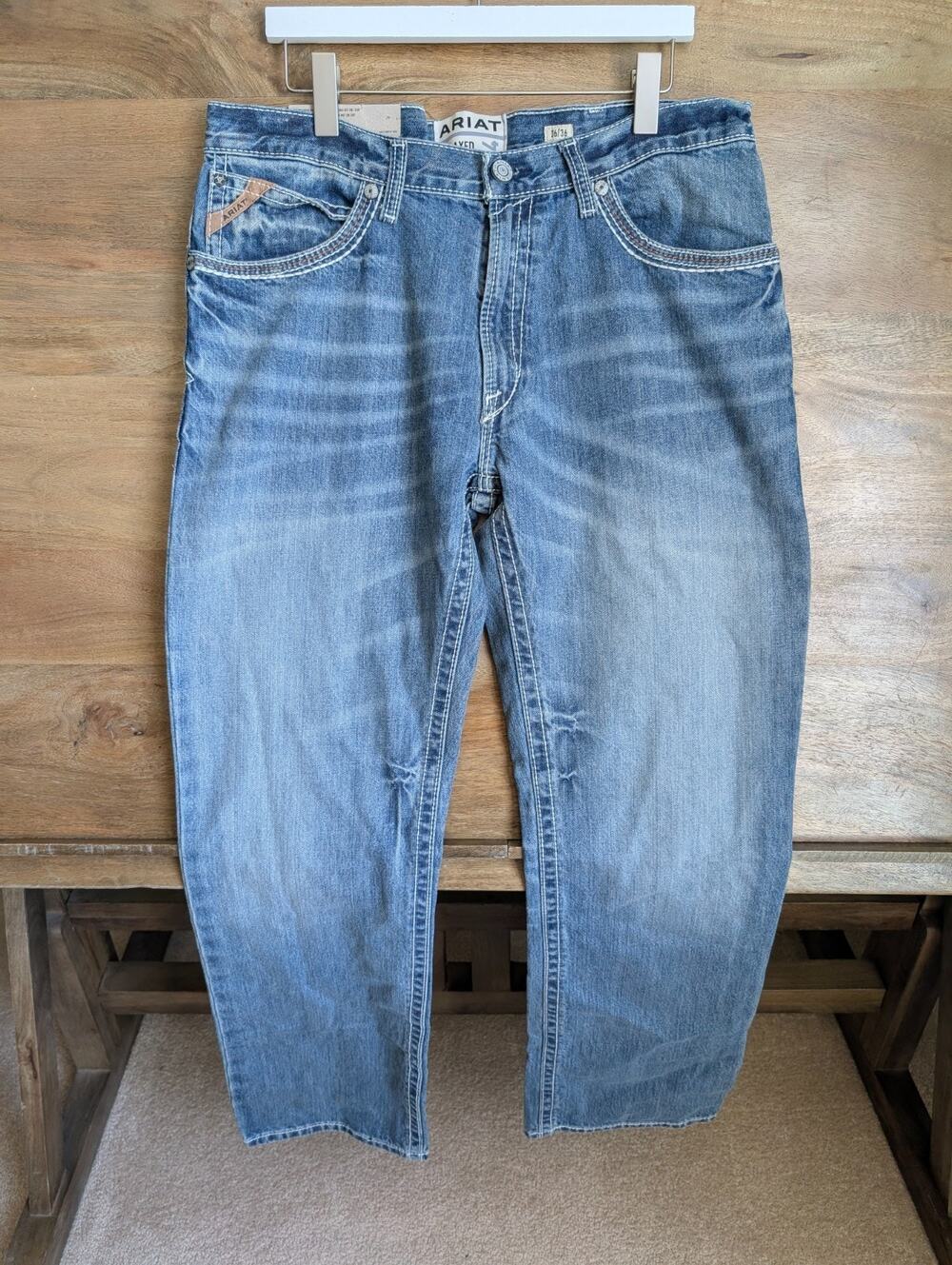 NWT Ariat M4 Coltrane Bootcut Jeans Mens 36/36 Blue Whiskered Relaxed 10017511